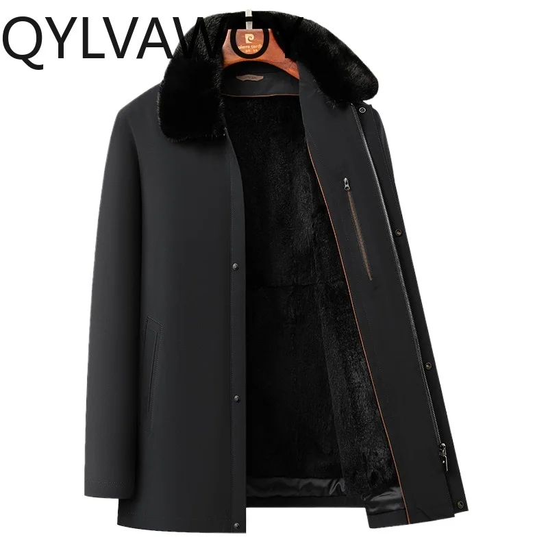 QYLVAWOY High Quality Natural Fur Parkas Men Luxury Winter 2026 Detachable Rabbit Fur Liner Jacket Man Mid-length Warm Fur Coat