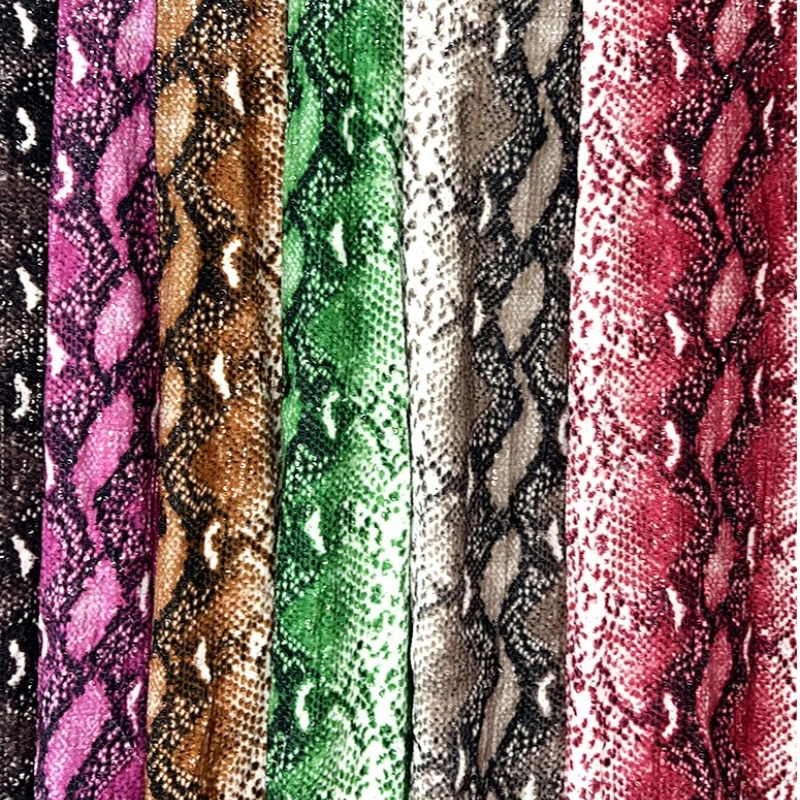 1 Yard Digital Printing Shiny Sequin Fabric Snake Pattern 4-way Stretch Fabric for DIY Sewing Dress Yoga Wear Swimwear