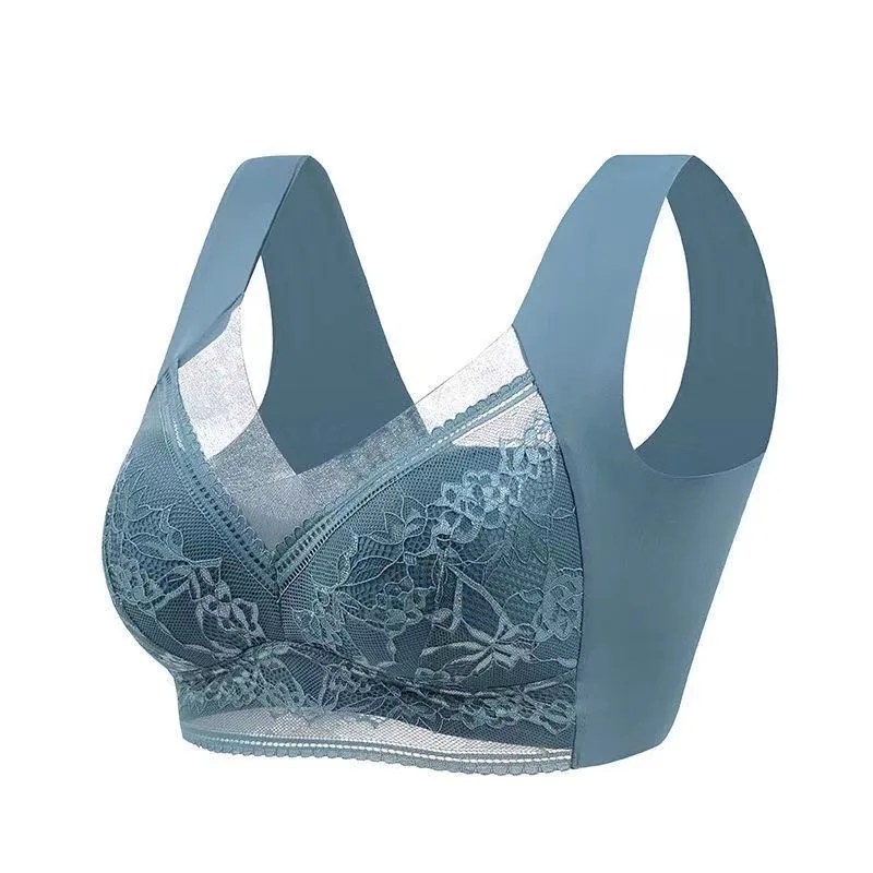 3Pcs Lace Traceless Ice Silk Bra No Steel Ring Fixation Integrated Gathering And Preventing Sagging Bra