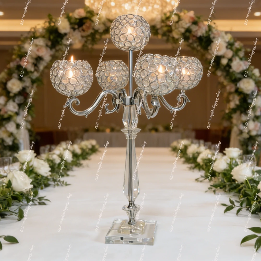 10pcs) f30Luxury Wedding Centerpieces 5-Arms Tall Glass Crystal bead acrylic Candelabras backdrop candlestick