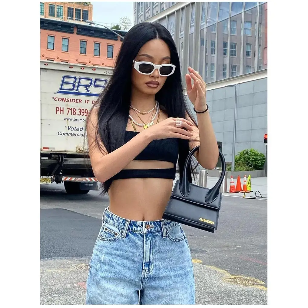 Celana Jeans Wanita Kasual Slim Fit Pinggang Tinggi Model Lurus Bahan Denim Ringan untuk Wanita Muda Musim Semi