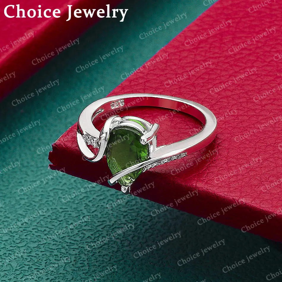 925 Sterling Silver Size 7-10 Green Teardrop Zircon Ring For Women Men Fashion Jewelry Charm Grace Engagement Accessories