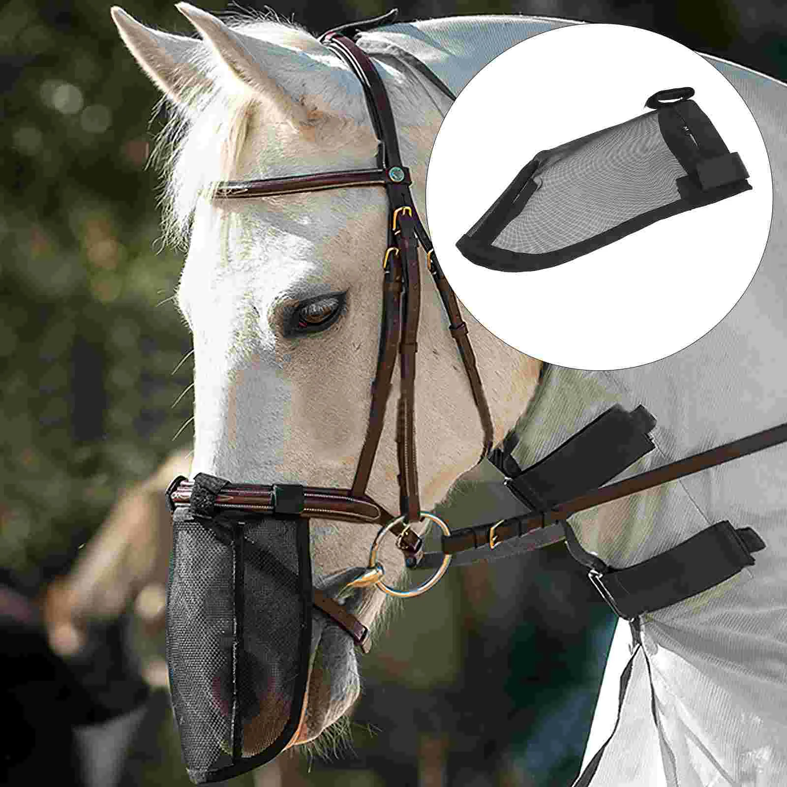 

Horse Nose Mask Protector Mesh Net Harness Accessory Breathing Aid Breathable Cover for Soft