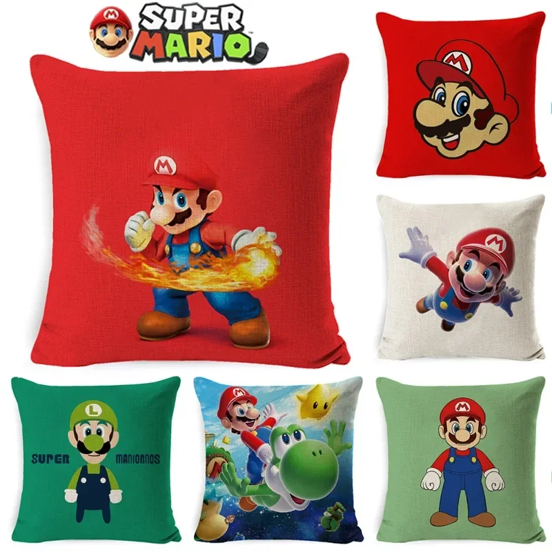 Super Mario Bros Pillow Case Cover 45x45cm Anime Luigi Figure Fleece Pillowcase Sofa Plush Car Seat Cushion Cover Bedroom Decor