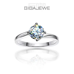 GIGAJEWE Moissanite1.0ct 6.5mm NovaColor VVS1 Round Cut Diamond Test Passed 18K Gold Plated 925 Silver Ring Jewellery Girl Gift