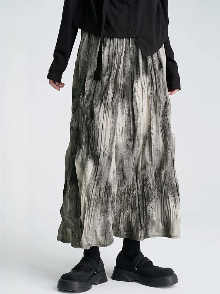Land And Mountain Island Spring Autumn Thickened A-Line Skirt Design Sense Small Audience High Waist Half Body Skirt