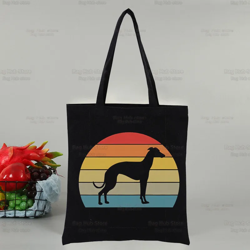 Greyhound Dog Greyhound Crazy Greyhound Lady Harajuku กระเป๋าช้อปปิ้งสีดำกระเป๋า tas Jinjing kanvas กระเป๋าสำหรับแม่นำมาใช้ใหม่กระเป๋าผ้ากระเป๋าถือกระเป๋าสะพายไหล่