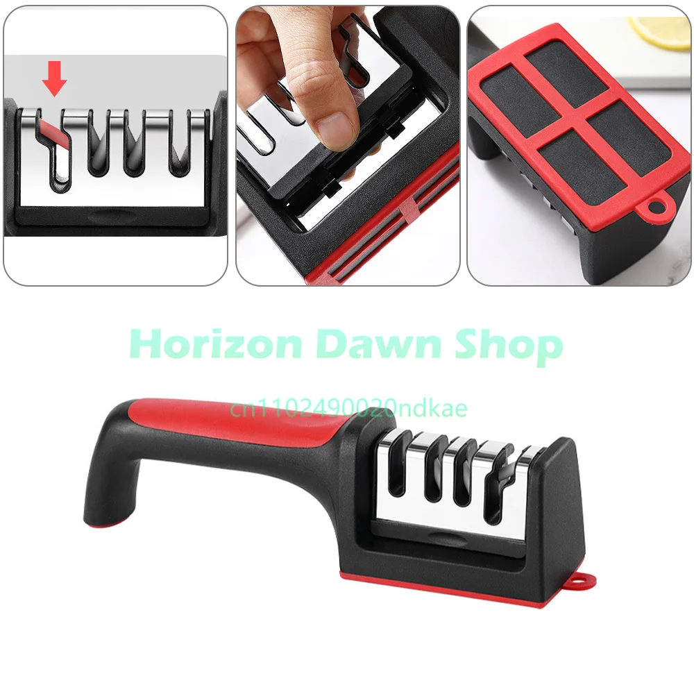 Stainless Steel 4 in 1 Kitchen Knife Sharpener Handheld Multifunctional Kitchen Gadgets Ergonomic Knife Sharpener