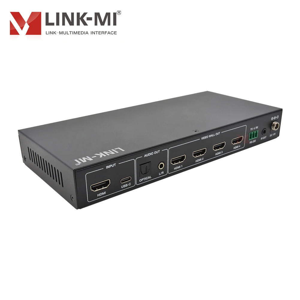 وحدة تحكم حائط فيديو HDMI 1X4 تدعم مدخل USB-C والصوت وRS232 تدعم الصوت البصري وإخراج إزالة تشكيل الصوت التناظري L/R
