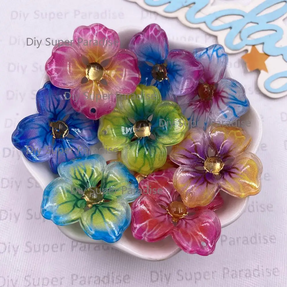 10pcs Colorful Resin Iris Japonica Flatback Rhinestone Flower Figurine DIY 1 Hole Decor Art Scrapbook Jewelry Accessories Crafts