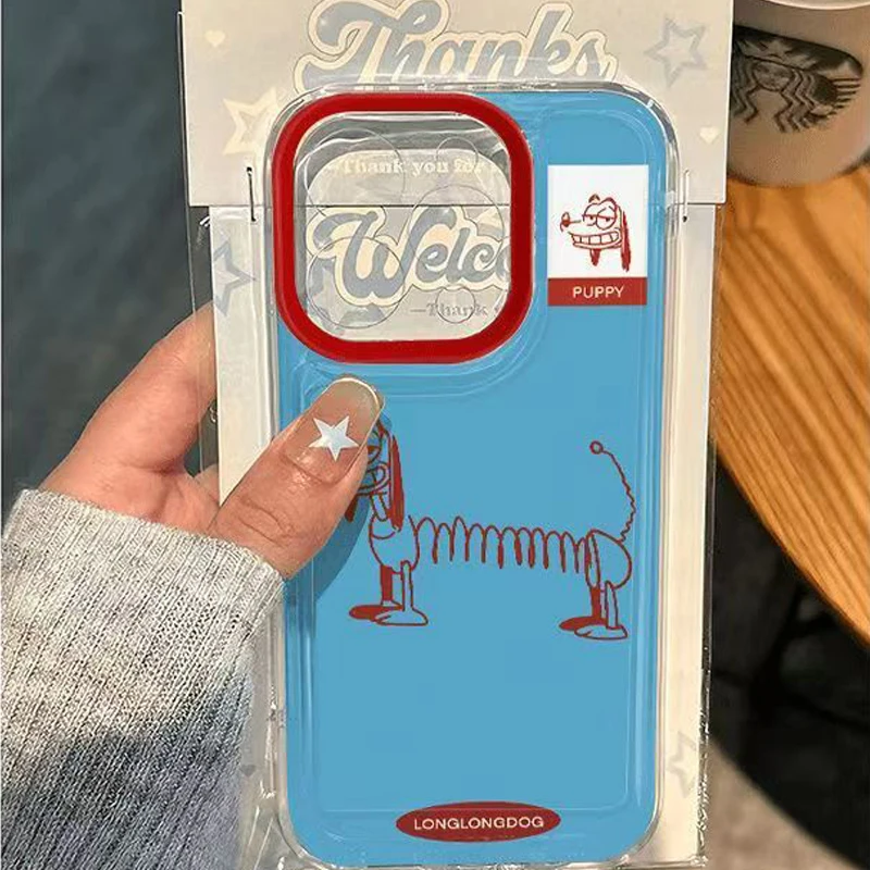 트렌디한 만화 기계식 개 휴대폰 케이스, 인쇄된 무광택 느낌 쉘, iPhone 16, 15, 14, 13, 11, 12 Pro, 13 Pro Max 시리즈