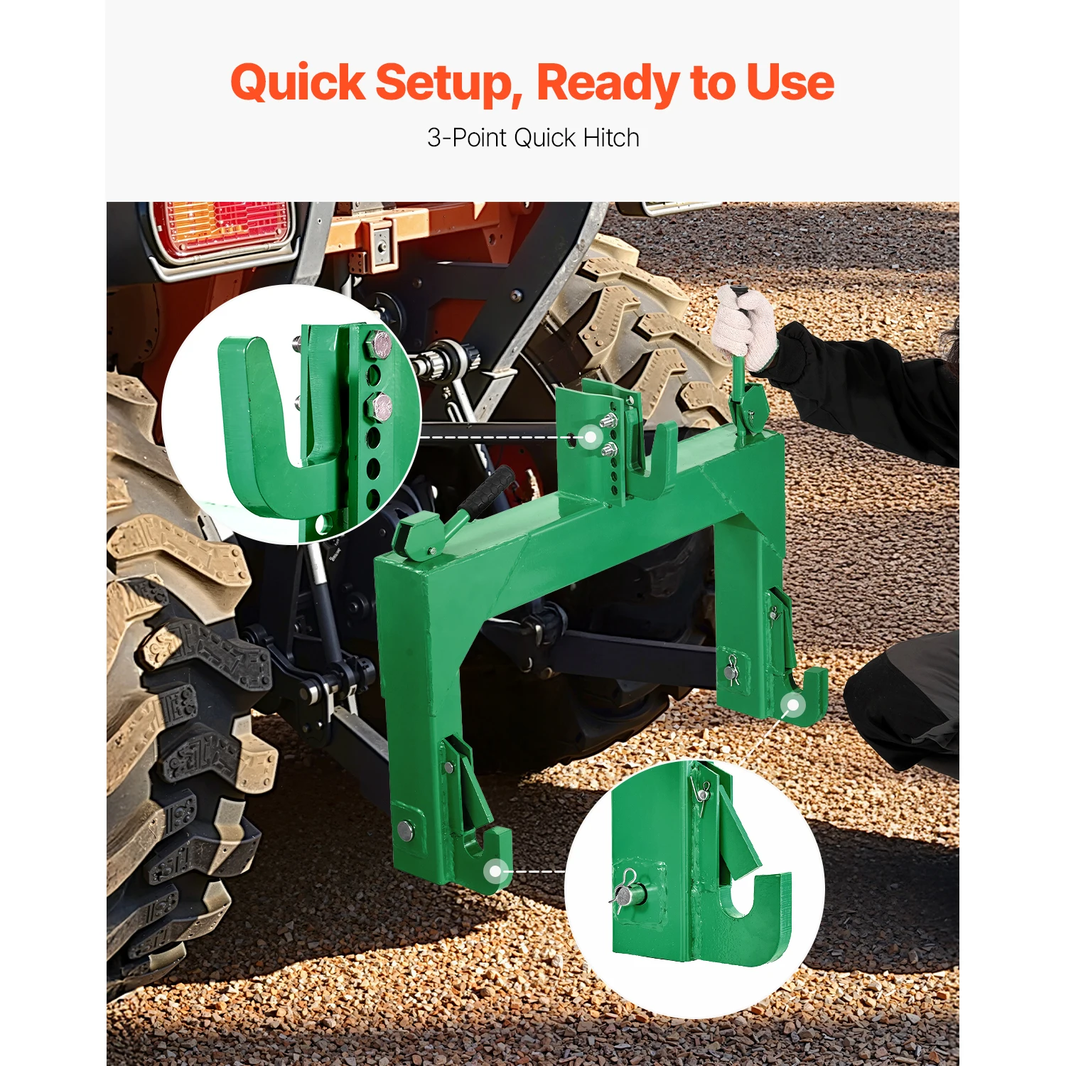 3-Point Quick Hitch, 4000 Lbs Lift Capacity, 3-Pt Trailer Hitch with 5 Level Adjustable Bolt, Adaptation to Category 2 Tractor, Heavy-Duty 3 Point Attachments, Green