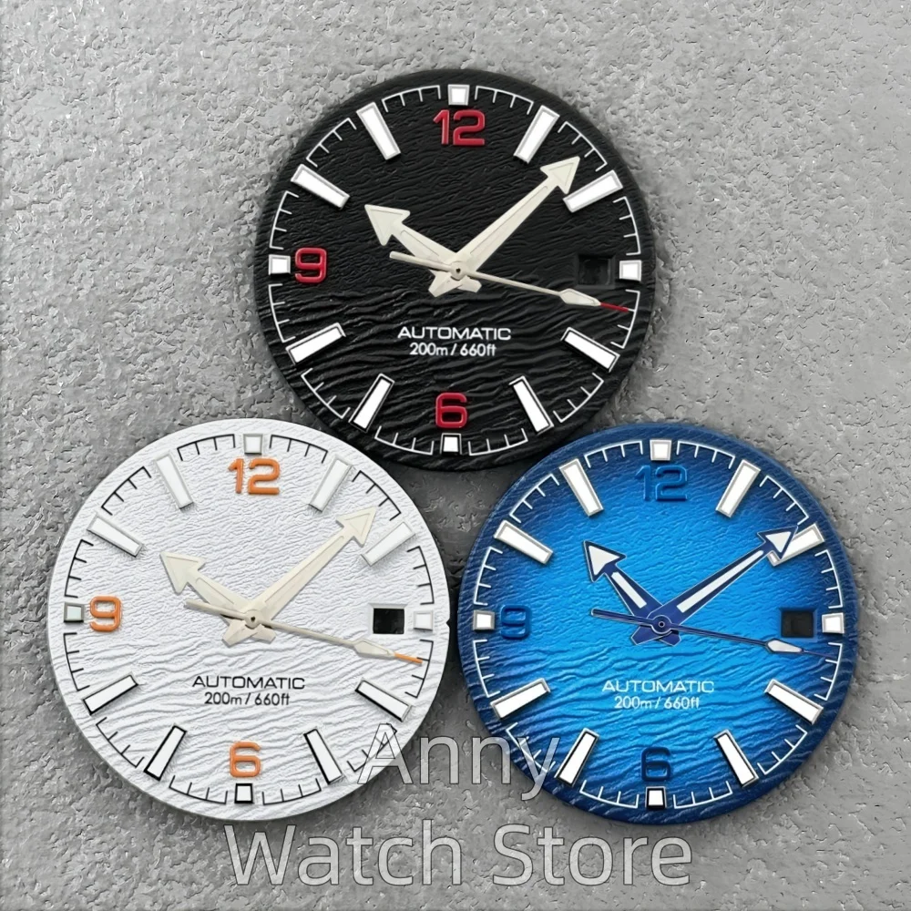 29mm Diver Watch Dial Wave Pattern For NH35 NH36 PT5000 ETA2824 Movement Silver Watch Hands Green Luminous