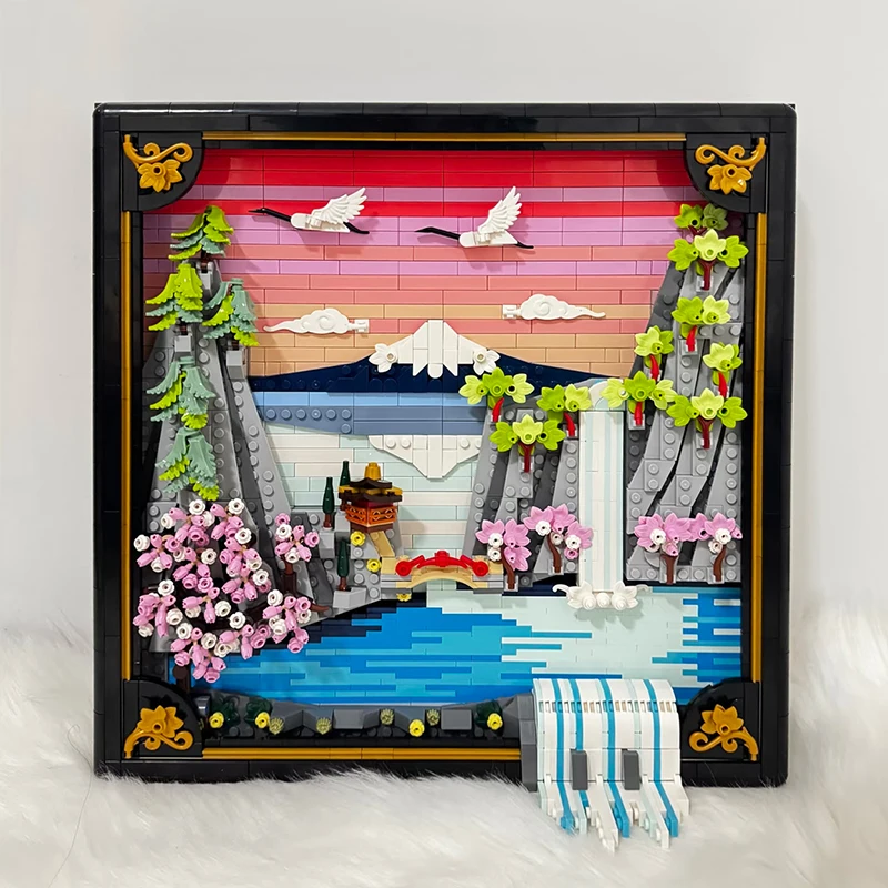

Creative NEW Japanese Cherry Blossom Landscape Building Blocks Art Painting Model Home Decor Assemble Bricks Toys Gift for Adult