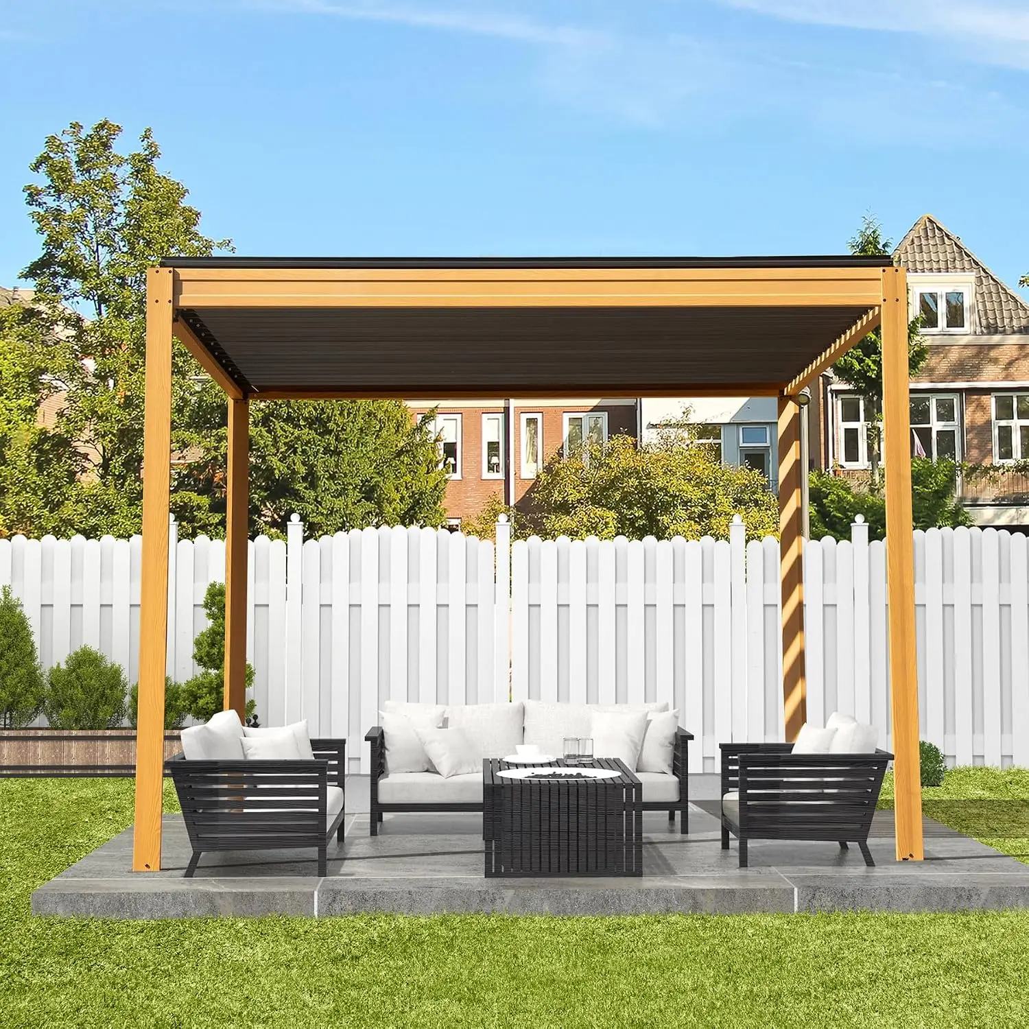 Domi 10x10 Louvered Pergola Wood Grain Pergola with Aluminum Frame, Custom