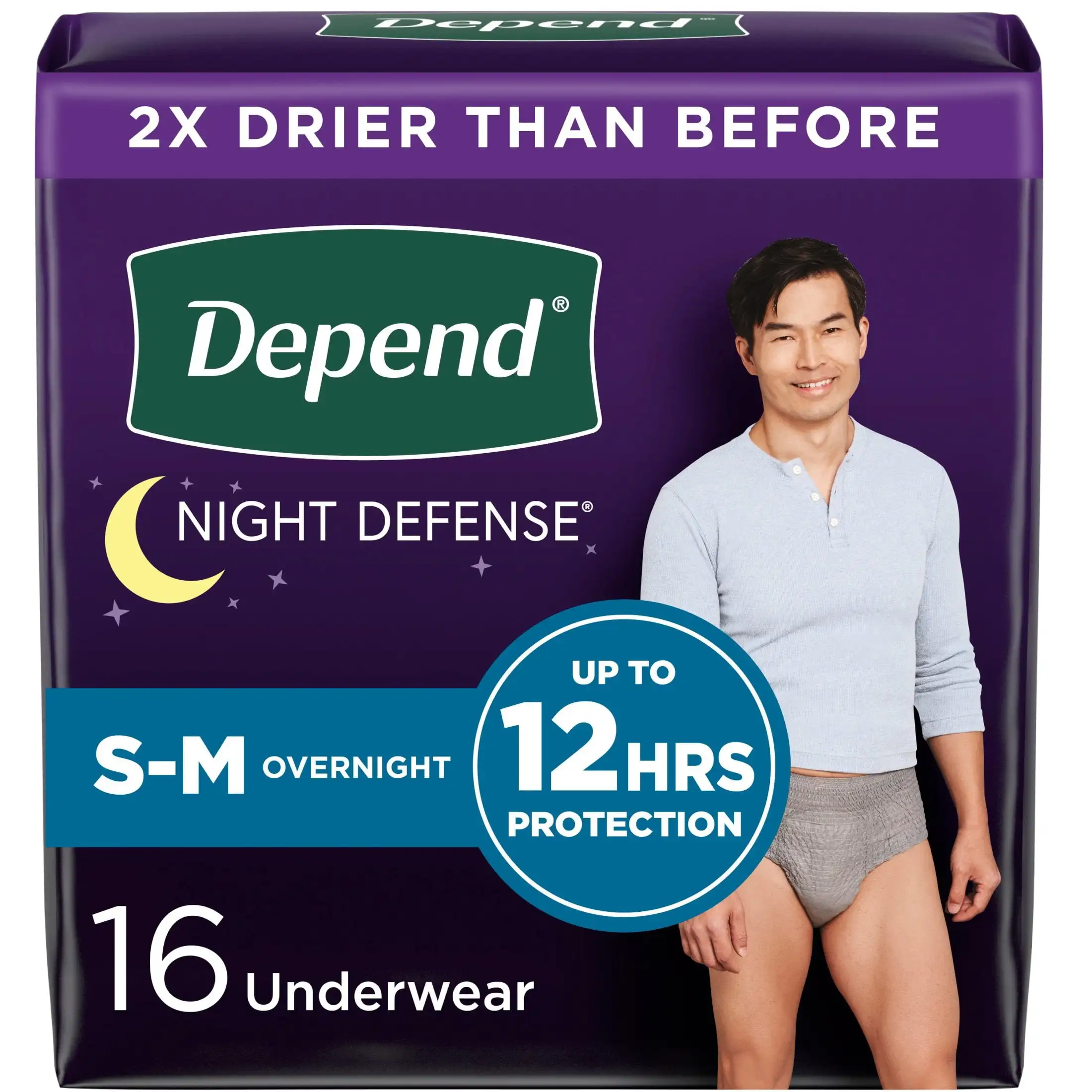 

Night Defense Incontinence Underwear for Men, Adult Diapers, S/M, 16 Count