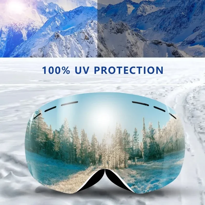 Obaolay Ski Mask Sports Skiing Glasses Winter Snow Goggles Can Wear Helmets Double-Sided Anti-Fog HD Lense Snowboard Accessories