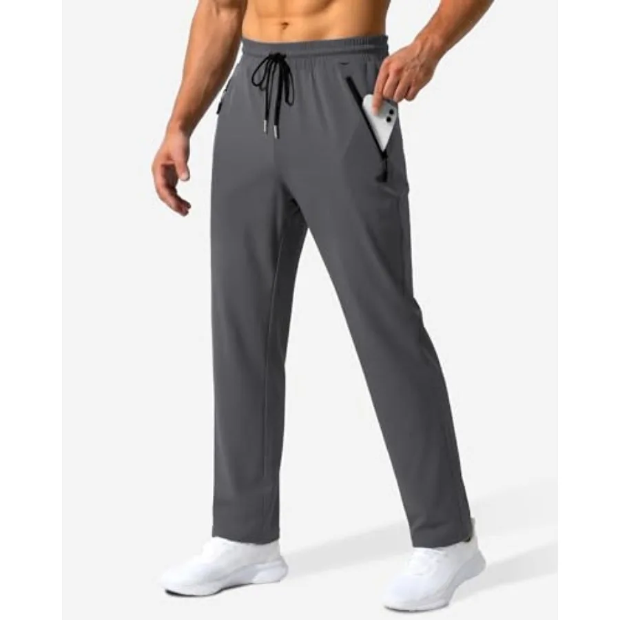 Men's Lightweight Athletic Pants Quick Dry Water Resistant Hiking Workout Joggers with Zipper Pockets
