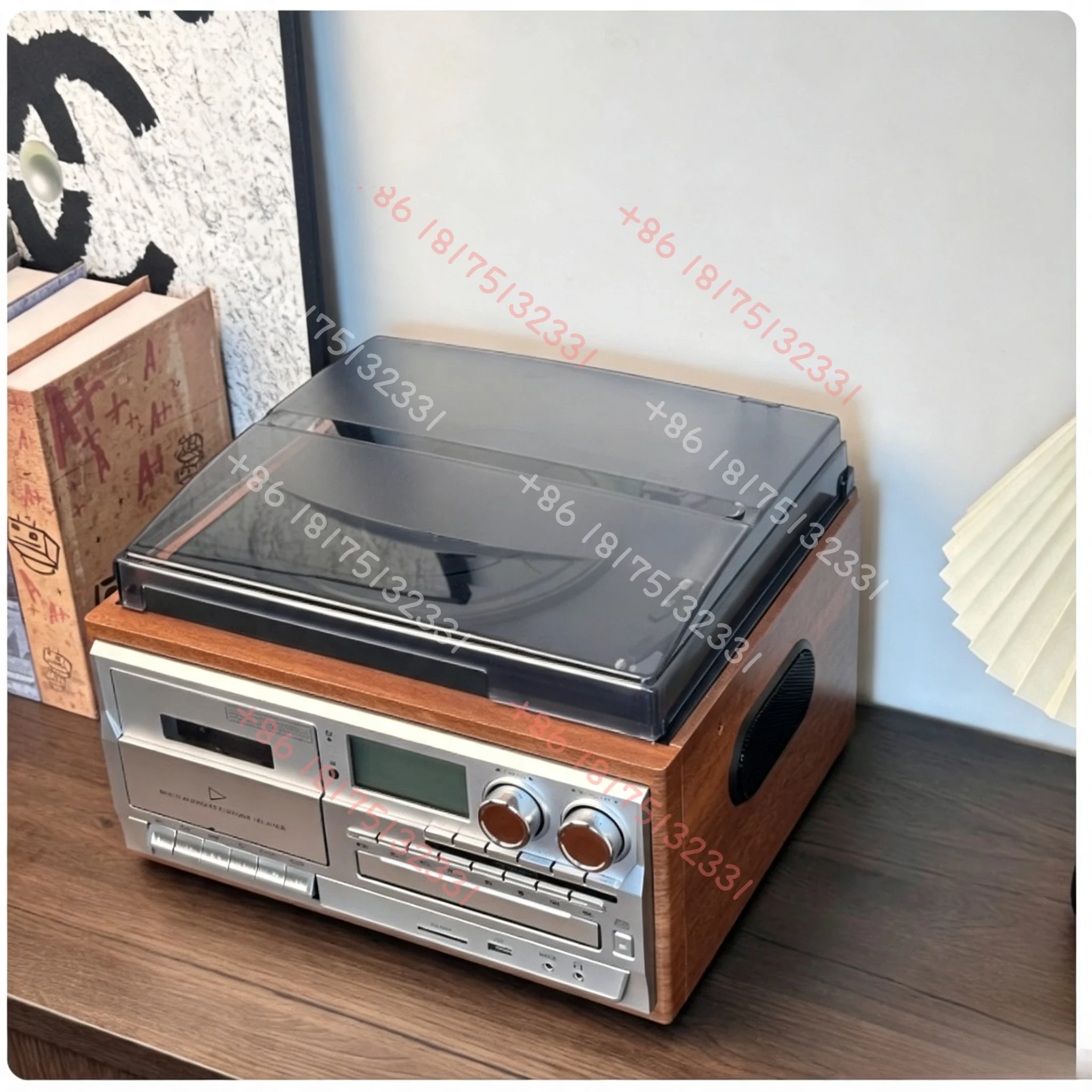 Retro Vinyl Record Player Multifunctional Music System Bluetooth Speaker CD Cassette USB Flash Drive Radio Vintage Audio Player