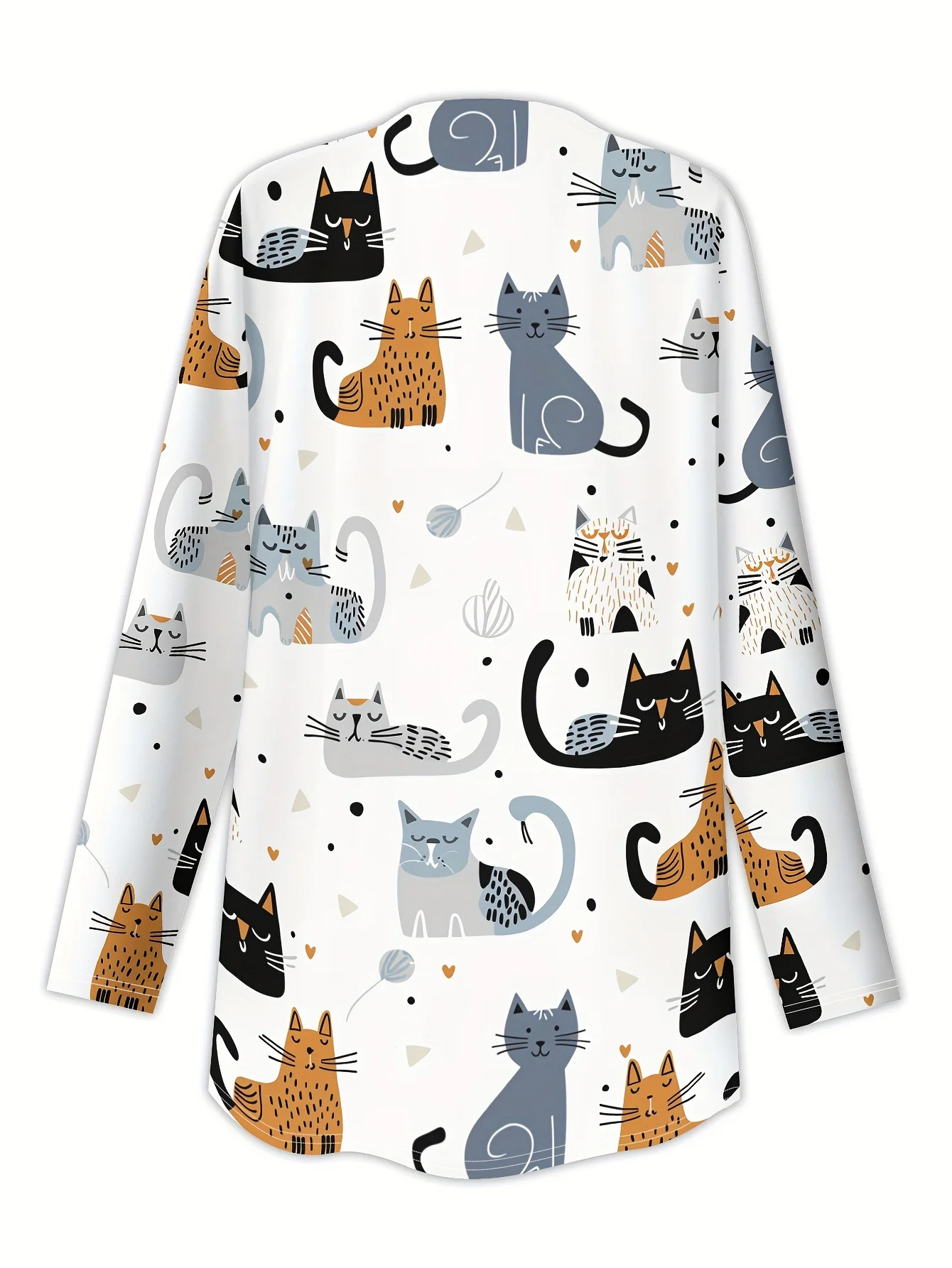 2025 Women's Cute Cat Printed Long Sleeve Cardigan, Polyester Open Front, Lightweight Cover Up, Spring Autumn Casual Coat