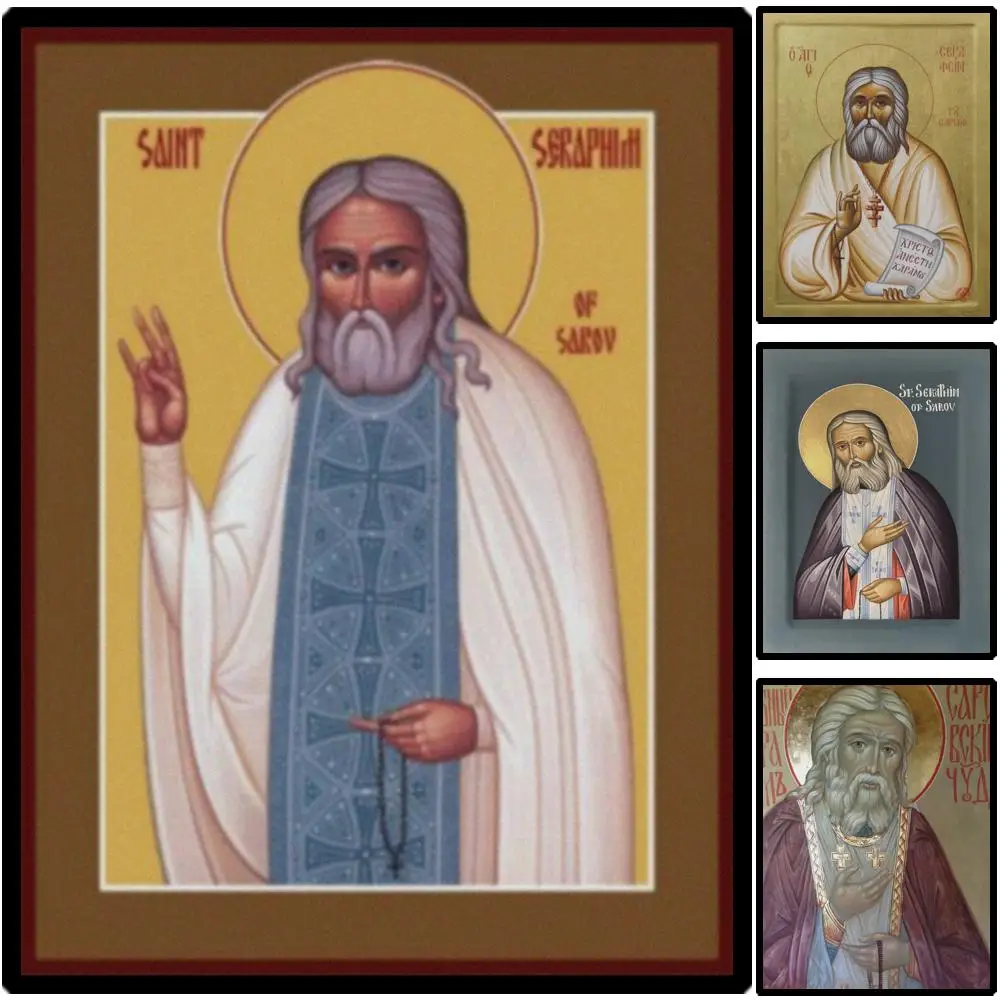 Orthodox Christian Icon Saint Seraphim of Sarov Byzantine Style Canvas Wall Art HD Print Religous Church Prayer Room Decor Gift