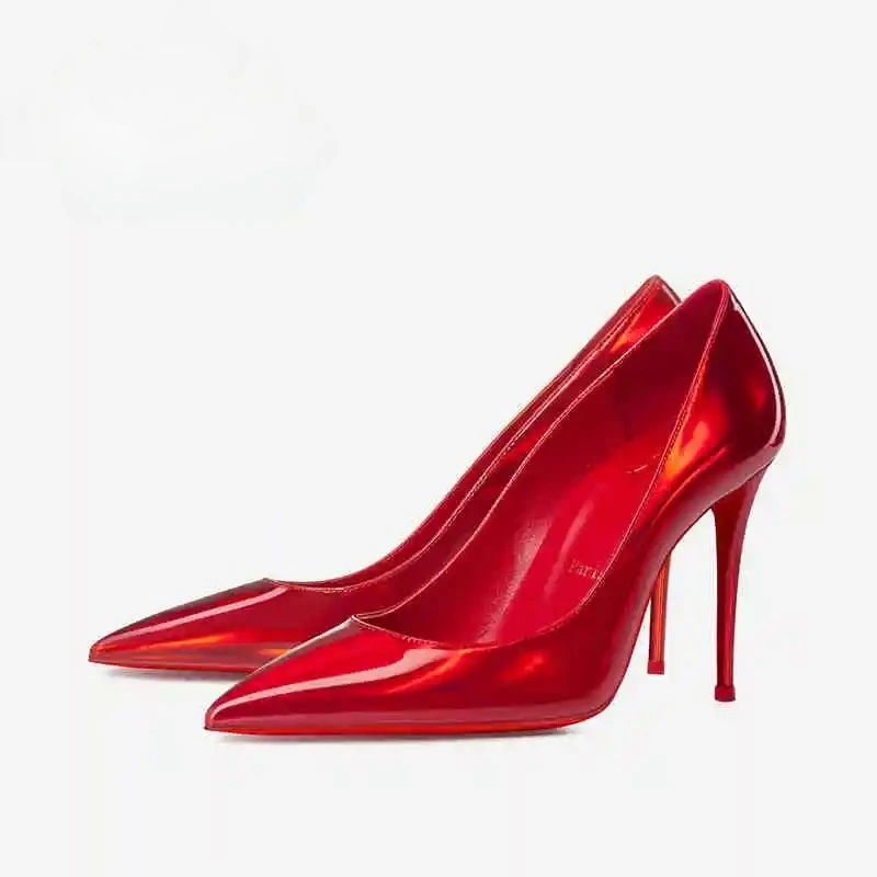Yuejinlong Women Laser Glossy Pointed Toe Stiletto Pumps Elegant Prom Party High Heel Dress Shoes