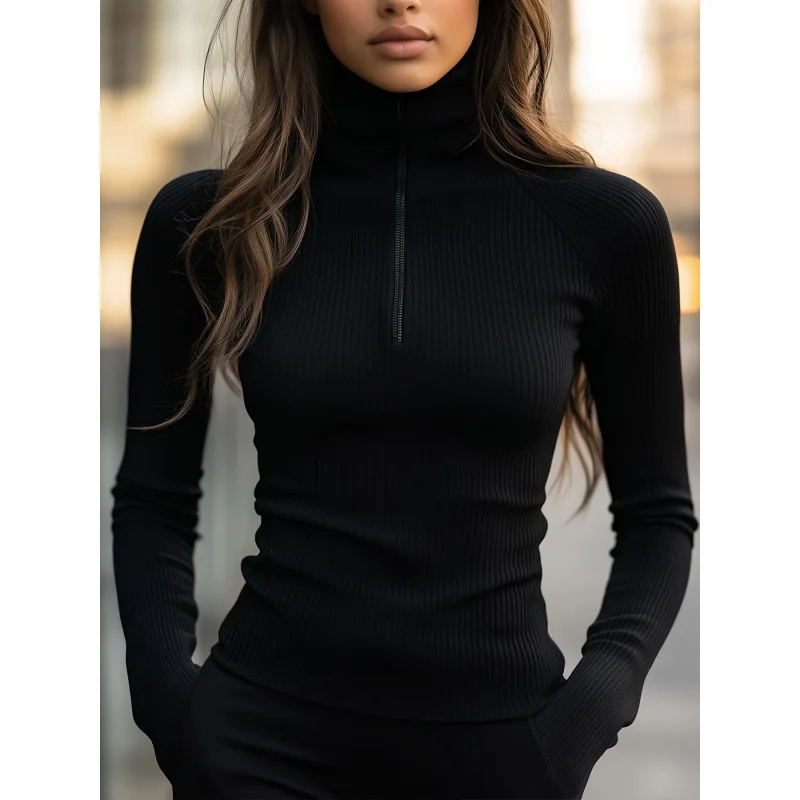 

Elegant High-Neck Fitted Top Women in Autumn And Winter