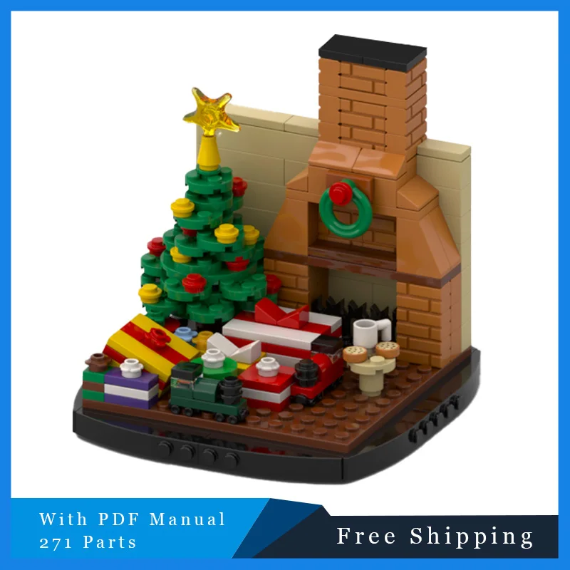 

271 шт. MOC креативный Санта-Клаус, димоход, сцена, технология, модульные популярные строительные блоки, кирпичные модели, детский набор игрушек «сделай сам», подарки