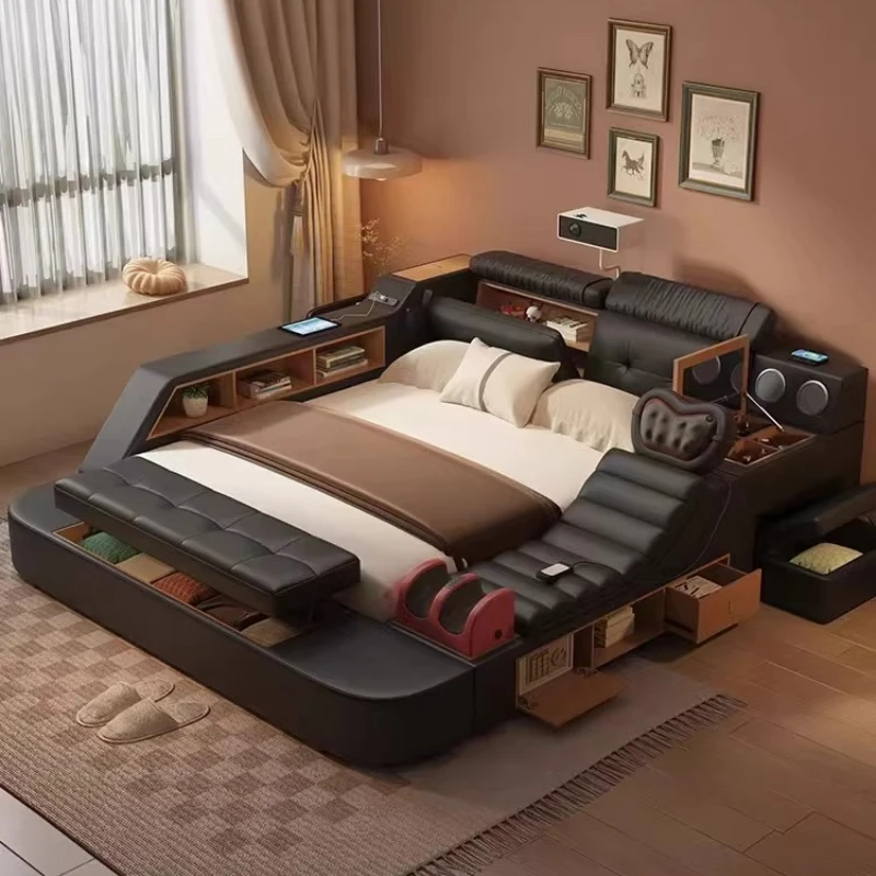 

Black Decoration Double Bed Organizer Italian King Size Bases Double Bed Smart Headboards Bedframe Camas De Dormitorio Furniture