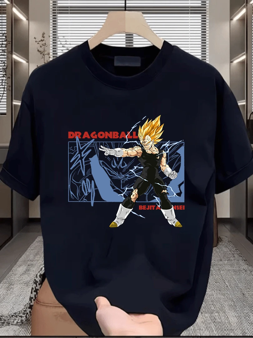 تي شيرت رجالي ونسائي بأكمام قصيرة يتميز بـ Dragon Ball Anime Super Saiyan Vegeta قطن برقبة دائرية نصف كم