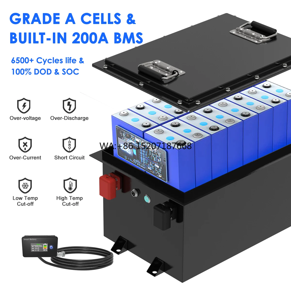 

Гольф-кар RV AGV Морская батарея Power Prismatic Cell 16S1P 5120WH 5KWH Перезаряжаемая литий-ионная батарея LiFePO4 48V 100AH