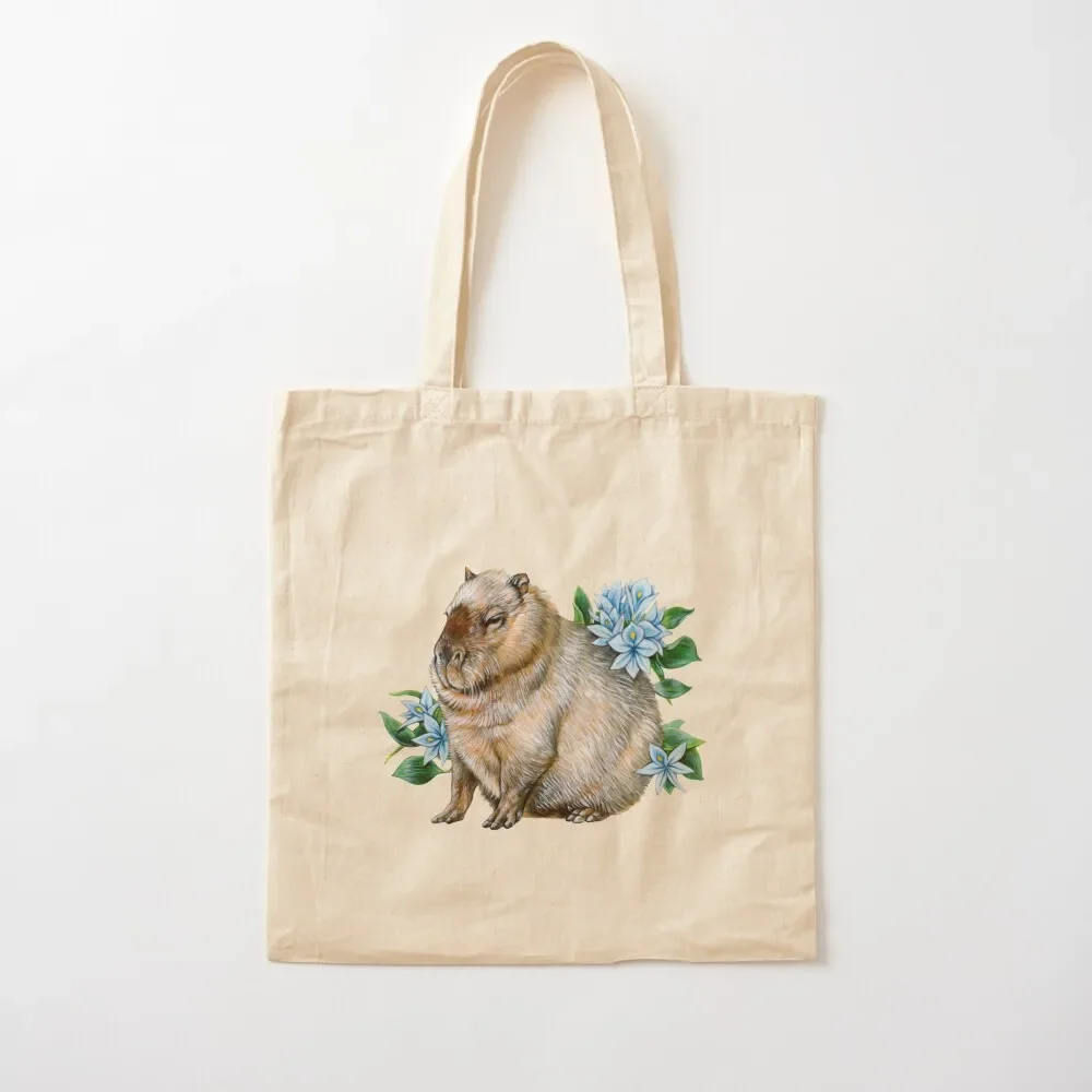 

Capybara with Water Hyacinth Tote Bag large size bags reusable shopping bag foldable reusable bag tote men