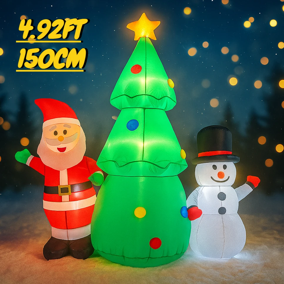 

4,92 фута надувная игрушка, набор рождественского декора, праздничный подарок, светодиодная елка Санта-Клауса, снеговик, рождественские принадлежности для двора, рождественское украшение для дома
