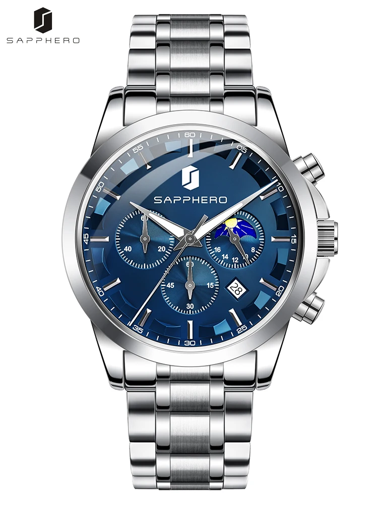 SAPPHERO Tough Men's Watch Business Occasions Show Off Taste Stainless Steel Watch Waterproof Design Durable Material Clock