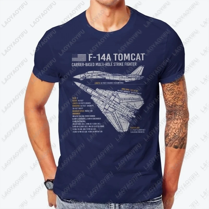 F-14 Tomcat US Navy Aircraft Plane USAF Airplane Blueprint O Neck TShirt Top Gun TShirt Man's Clothes Simple  Breathable Men Tee