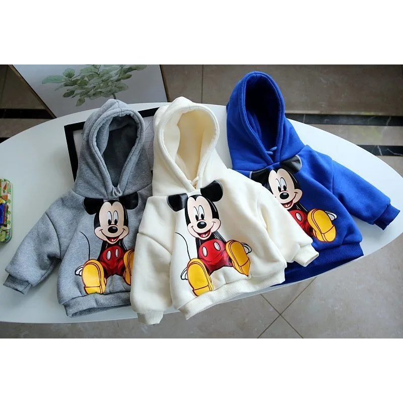 Disney Cute Cartoon Mickey Kids Fashion Versatile Sweatshirt Fall & Winter Hoodie Boys & Girls Thickened Warm Hooded Top Jacket