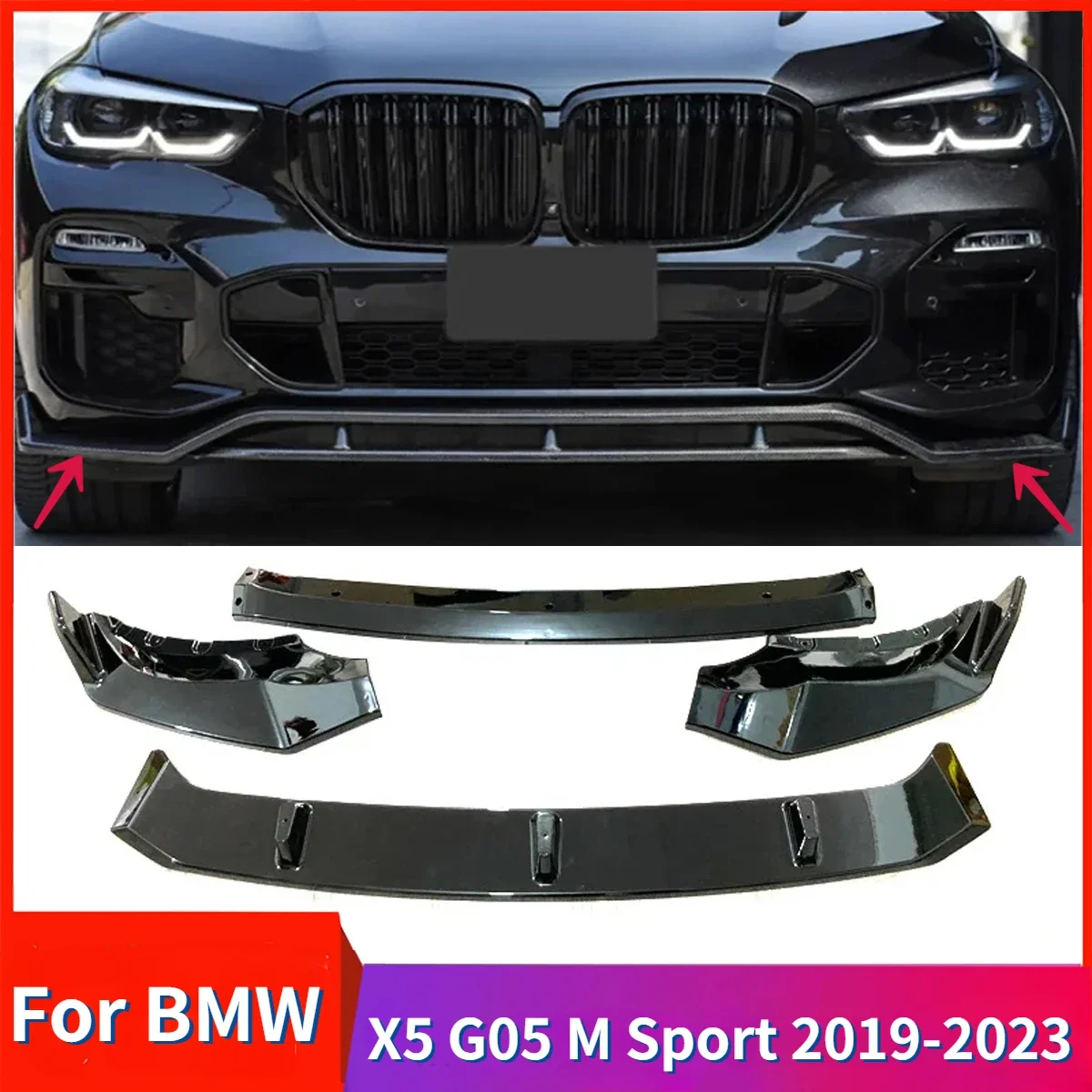 

Car Lower Front Bumper for BMW X5 G05 M Sport 2019 2020 2021 2022 2023 Spoiler Lip Lower Body Kit Diffuser Splitter Tuning Guard