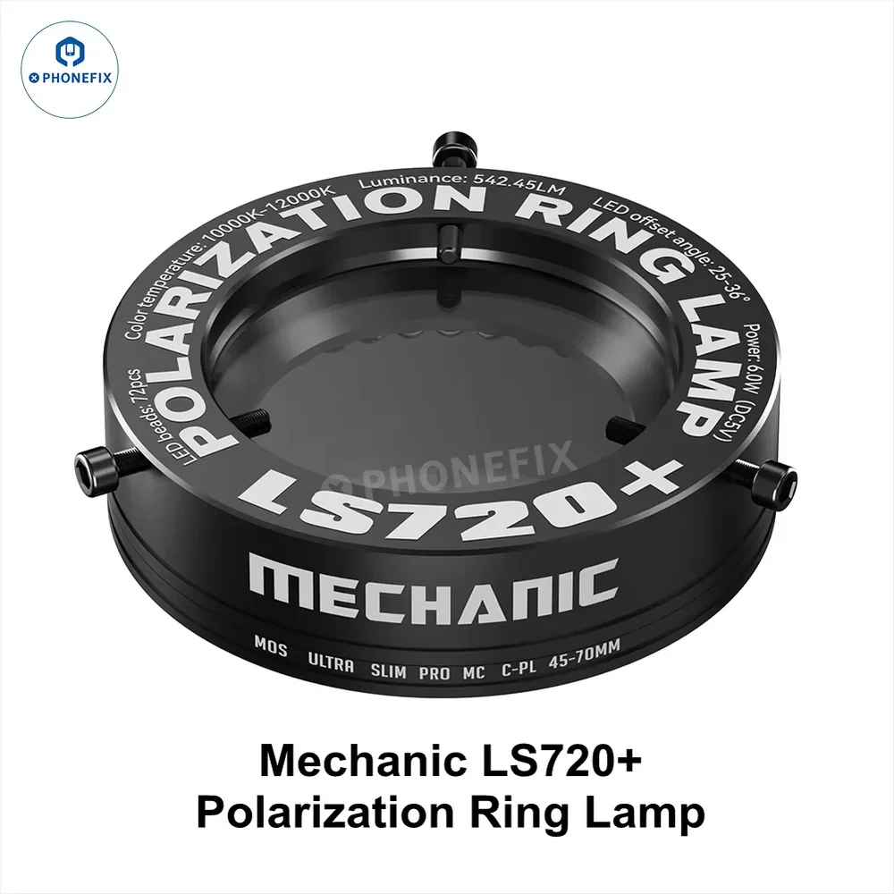 Mechanik LS720 Plus mikroskop spolaryzowana lampa pierścieniowa przeciwodblaskowa eliminuje oświetlacz odblaskowy do precyzyjnej naprawy lutowania