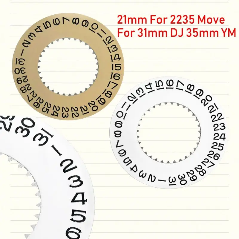 21mm 2235 Watch Calendar Disc White Gold Generic Spare Parts Date Disc Ftis for 2235 Movement 31mm Lady DJ 35mm YM Watch Parts