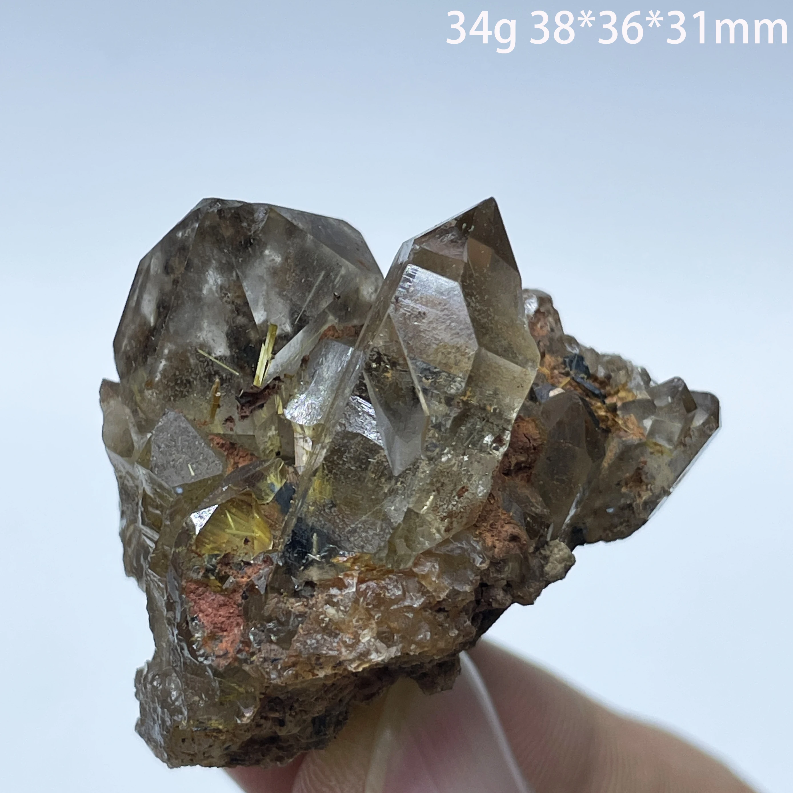 Natural crystal Brazil Gold Rutilated Quartz Hair Crystal and specular hematite symbiosis Mineral Specimen