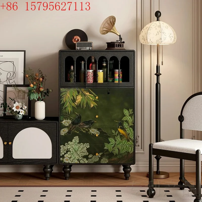 

Американский ретро-стиль, обеденный боковой шкаф из цельного дерева, цветок и птица, четыре сундука, гостиная, кухонный шкаф для хранения