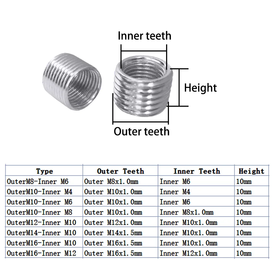 5PCS Internal And External Thread Nut Inside Outside Thread Adapter Screw M4 M6 M8 M10 M12 M14 M16 Conversion Nut