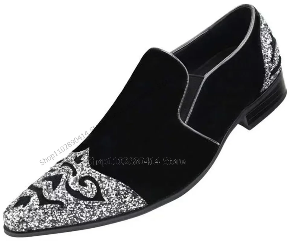

Front and Rear Giltter Totem Flock Men Shoes Fashion Slip On Men Casual Shoes Novel Handmade Party Feast Banquet Men Dress Shoes