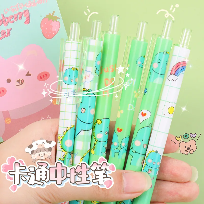 24 Pcs Dinosaur Pressing Gel Ink Pen Set INS Neutral Pen Black 0.5mm Cartoon Animals  Exam Primary Secondary School Students