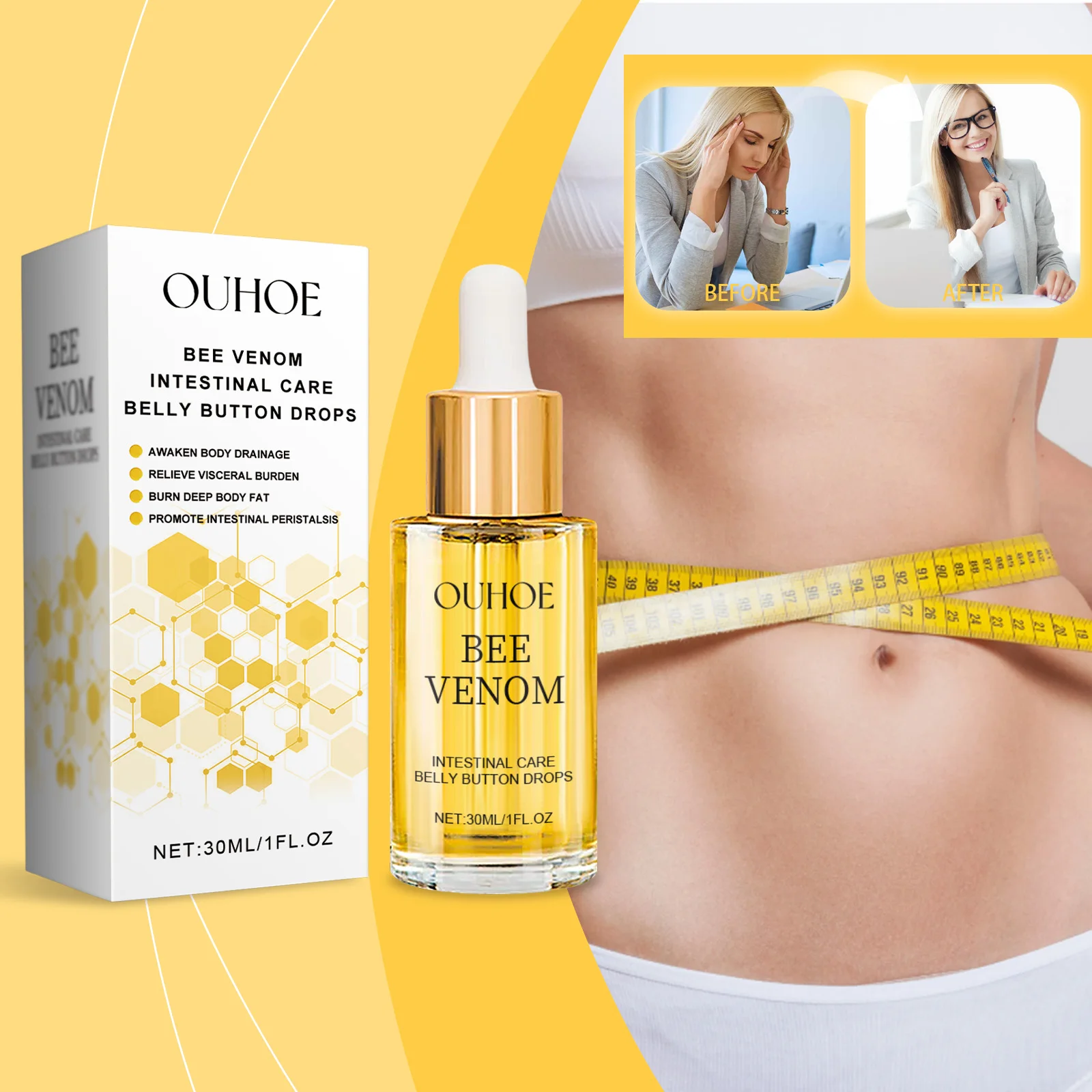 

OUHOE Bee Venom Intestinal Care Belly Button Drops - Promote Intestinal Health, Burn Fat, Easy to Use, Portable