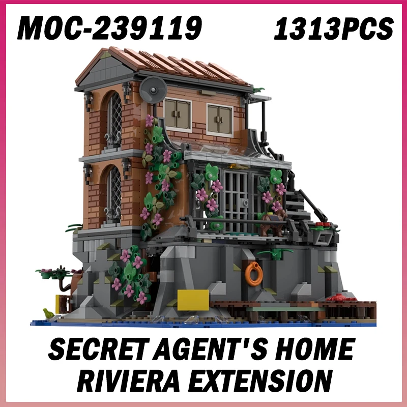 

1313 шт. MOC-239119 дом секретного агента, средневековые строительные блоки, европейский вид на улицу, архитектурная модель, кирпич, детские игрушки, украшения