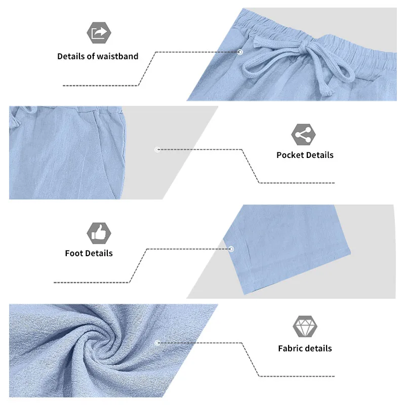 Sommerliche Herren-Leinenhose, Lässige Hawaiian-Hose mit Elastischem Kordelzug, Atmungsaktive Gerade Lange Hose mit Taschen für Alltag und Zuhause – Detail 32