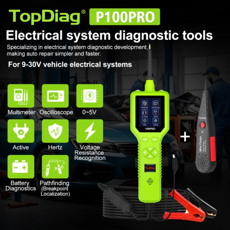 TopDiag P100 PRO Automotive Circuit Tester Car Electrical System Diagnostic Tool Oscilloscope Battery Test Breakpoint Finder