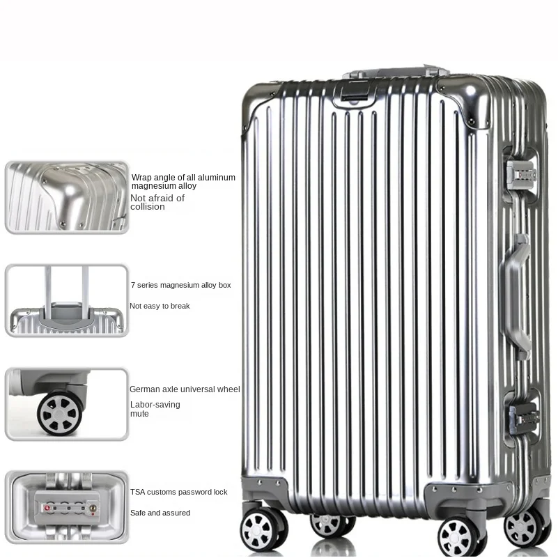 Suitcase 100% Aluminum Metal Password Trolley Luggage Suitcase Trip Cabin Carry-on 20/24/28/32 Inch Travel Bags Suitcases