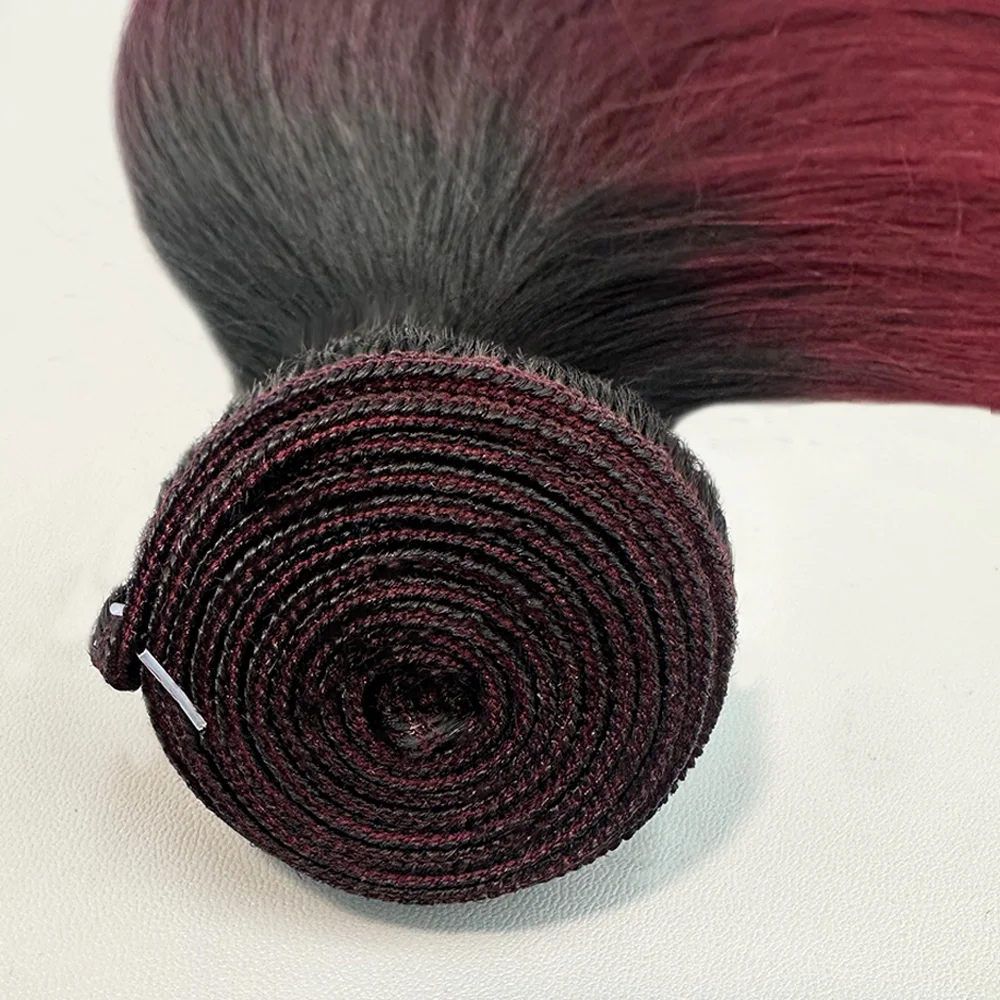 Ombre 1B/99j Burgundy Human Hair Bundles 16A Hair Double Weft Red Colored Human Hair Weave Virgin Remy Hair Extension 1/3Pcs
